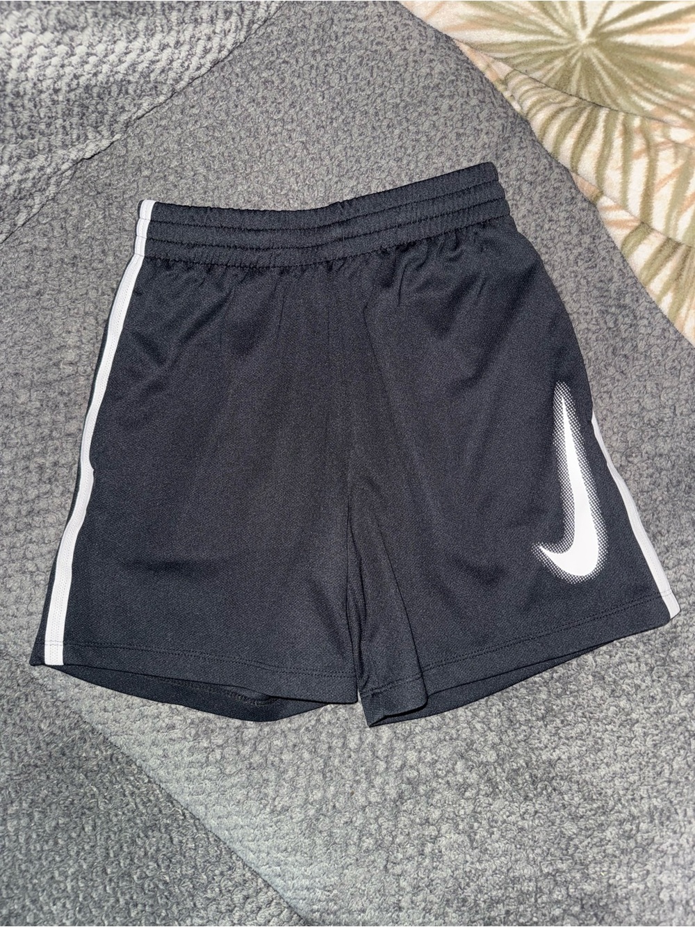Little Boys Nike Black Shorts with White Swoosh and Side Stripes